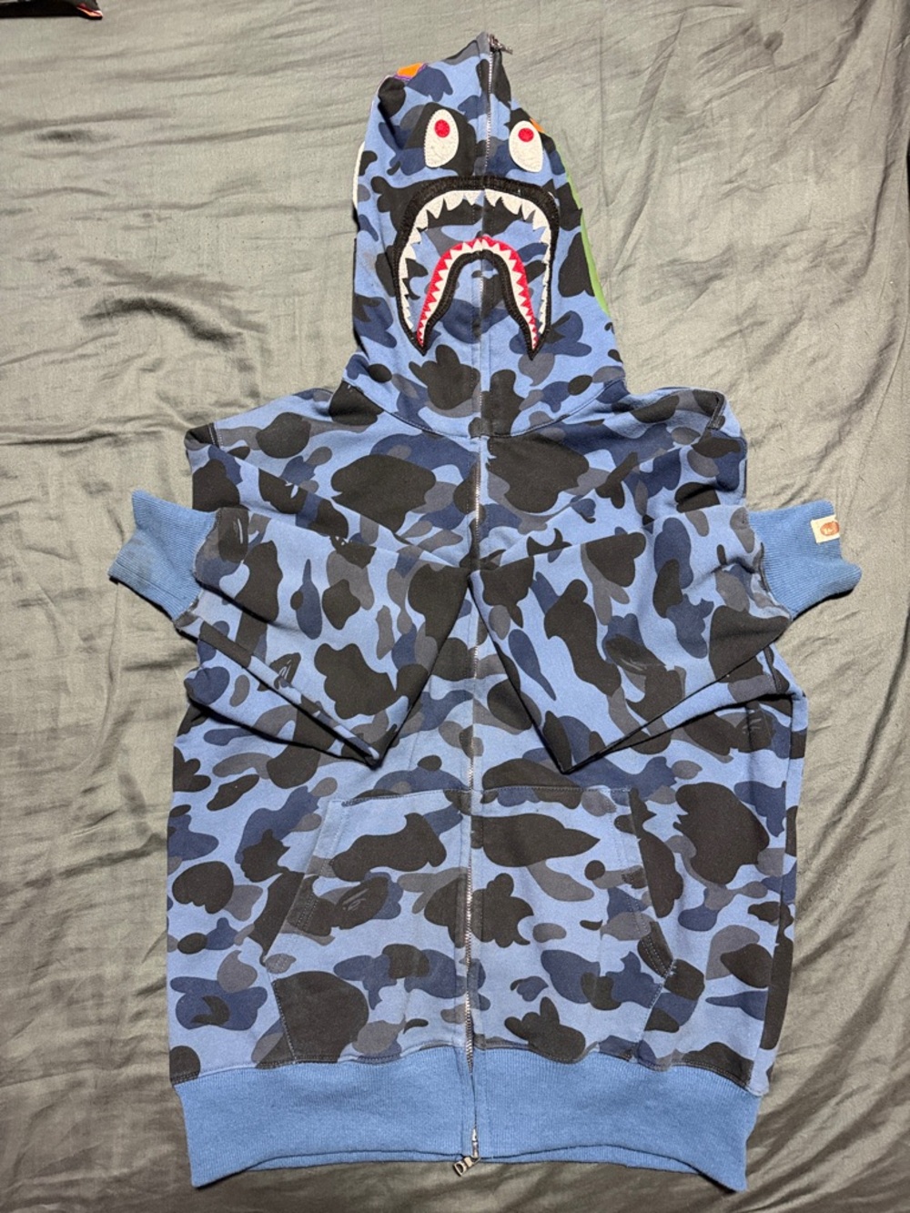 Blue Camo Shark-Detail Zip Hoodie Jacket